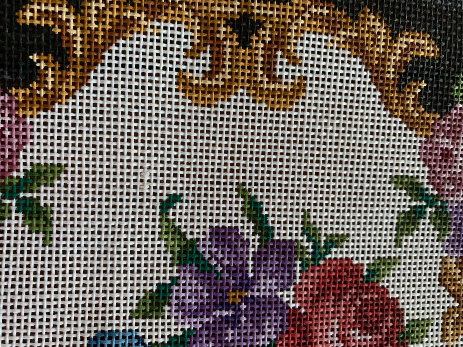 Handpainted needlepoint VICTORIAN ROSE  canvas W/BLACK BORDER TRIM- 14