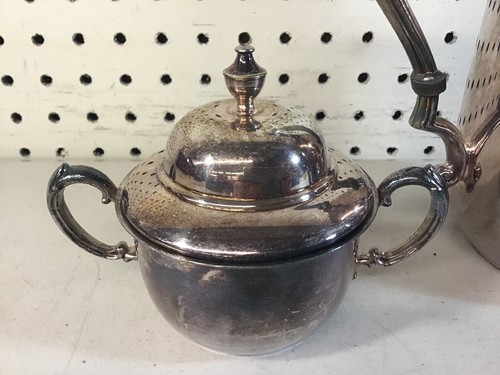 VINTAGE Antique SHERIDAN SILVER CO Silver ON Copper Coffee POT Set ORNATE