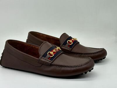 Pre-owned Gucci Ayrton Webstripe Horsebit Driving Driver Loafers Moccasin Flat Shoes $740 In Brown