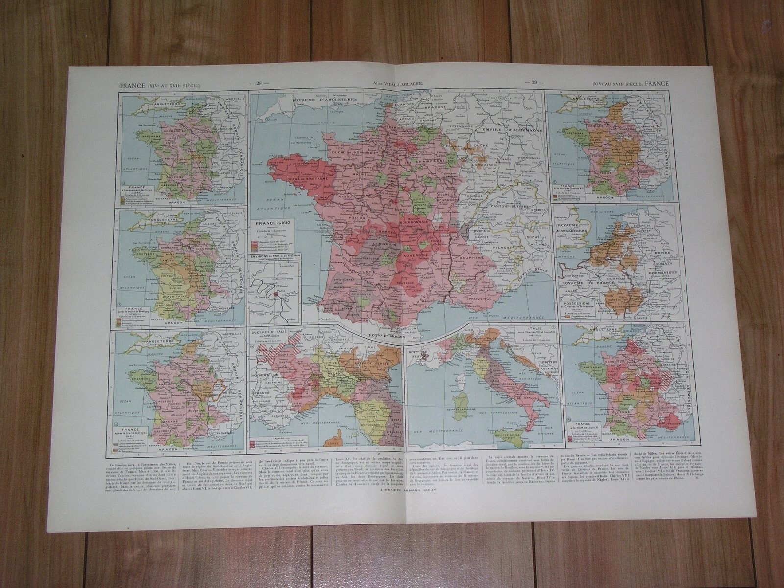 1925 VINTAGE HISTORICAL MAP OF FRANCE IN 14-17TH CENTURY