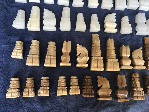 Vintage Heavy Chess Set Marble Carved 64 Piece Lot