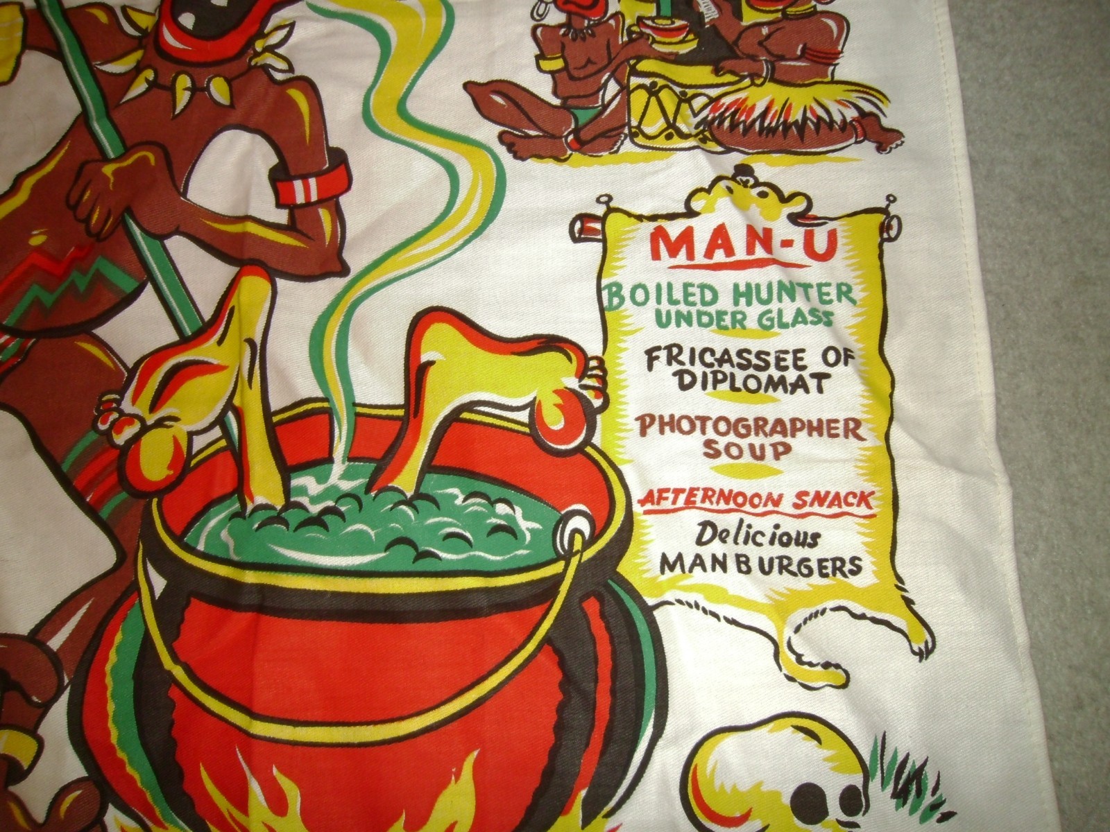 MENS WOMENS VINTAGE CHEF COOK GRILL APRON JUNGLE JOE'S BLACK AFRICAN CANNIBAL