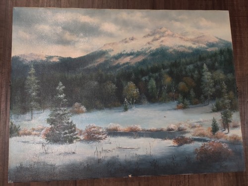 Unknown Title Rare Original On Canvas Signed Milbie Benge Mountain Painting 
