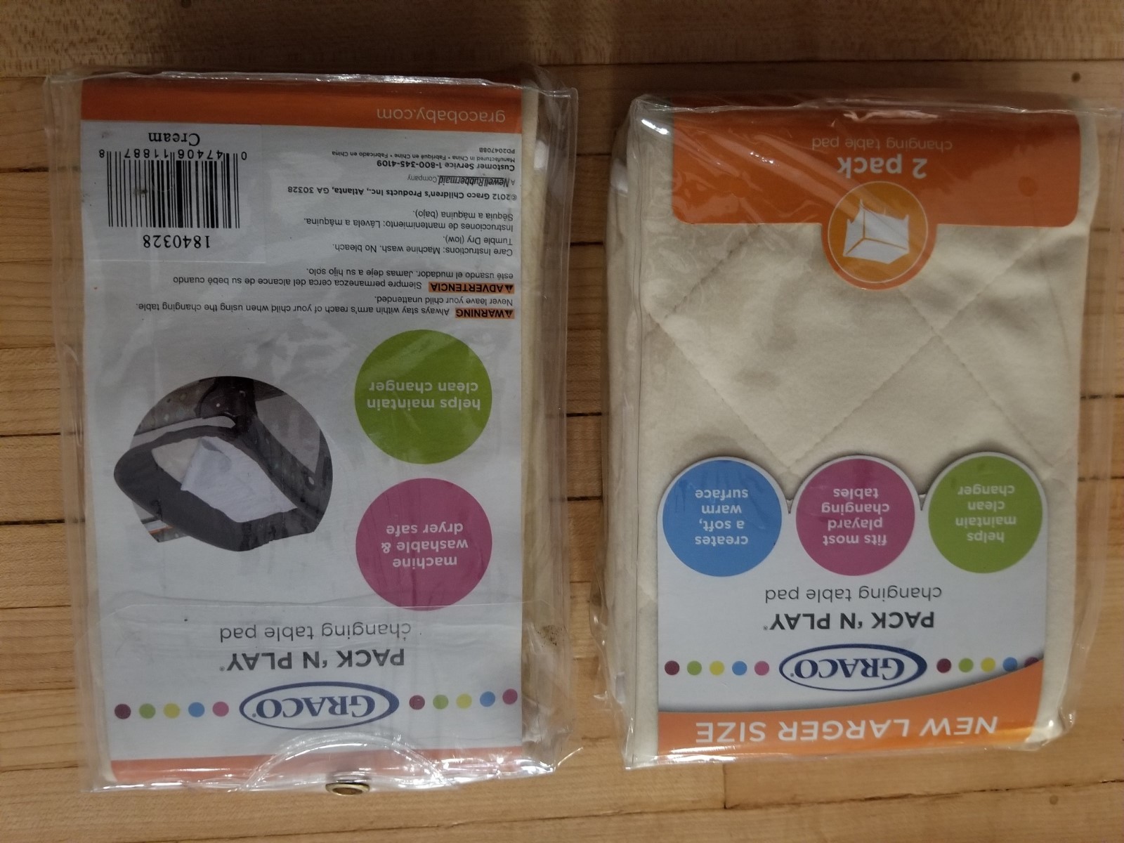 GRACO PACK & PLAY - CHANGING TABLE PADS- 2 PACK (CREAM COLOR) - LOT OF 2