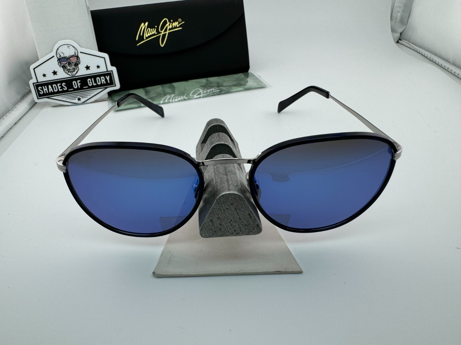 Pre-owned Maui Jim Noni Mj 854-03 Navy Silver With Blue Hawaii Polarized Sunglasses