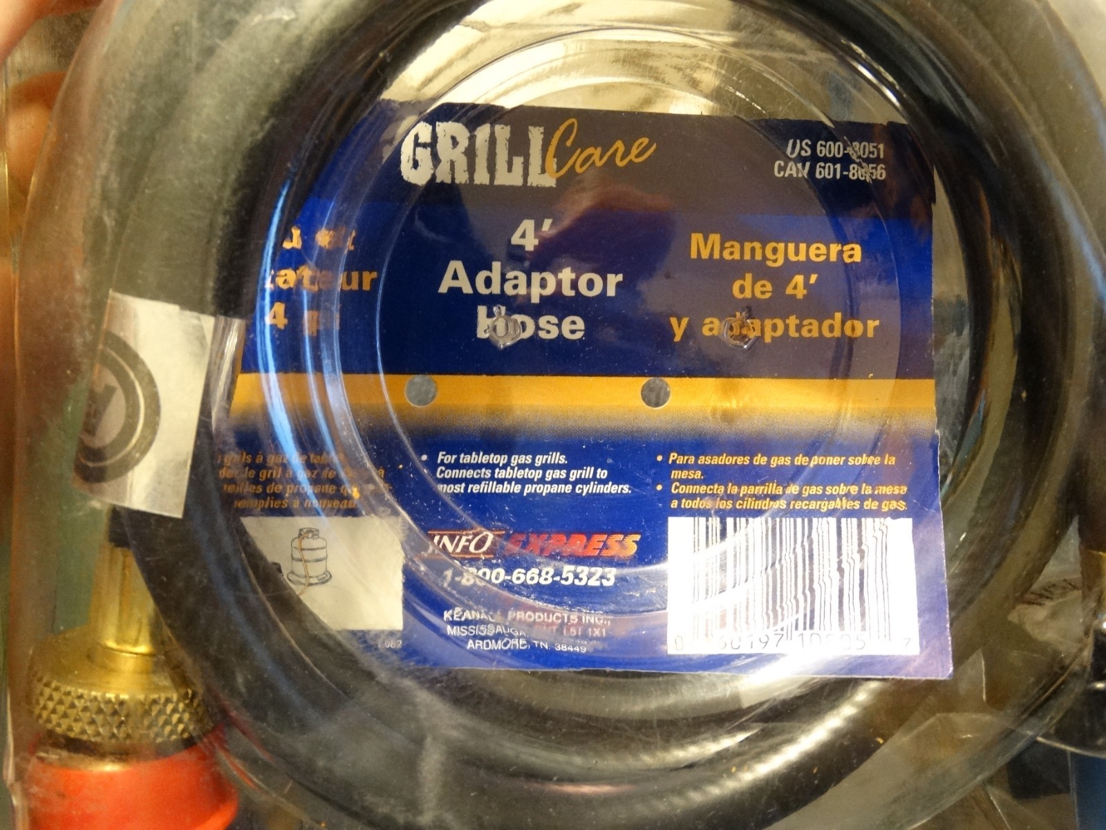 NIP Grill Care 4' Adaptor Hose, For Table Top Grills hooks to Propane Tank