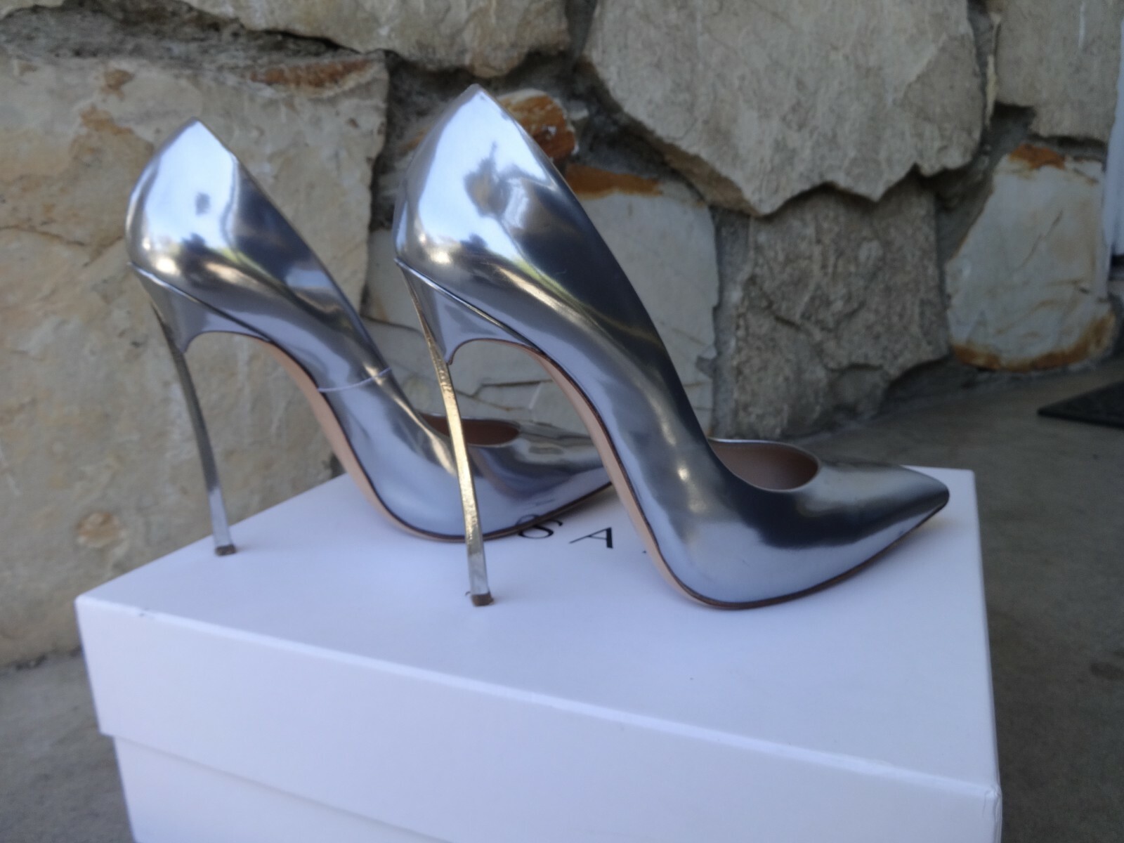 Casadei Skyhigh Blade Pointed-Toe Pumps Silver EU size 8.5