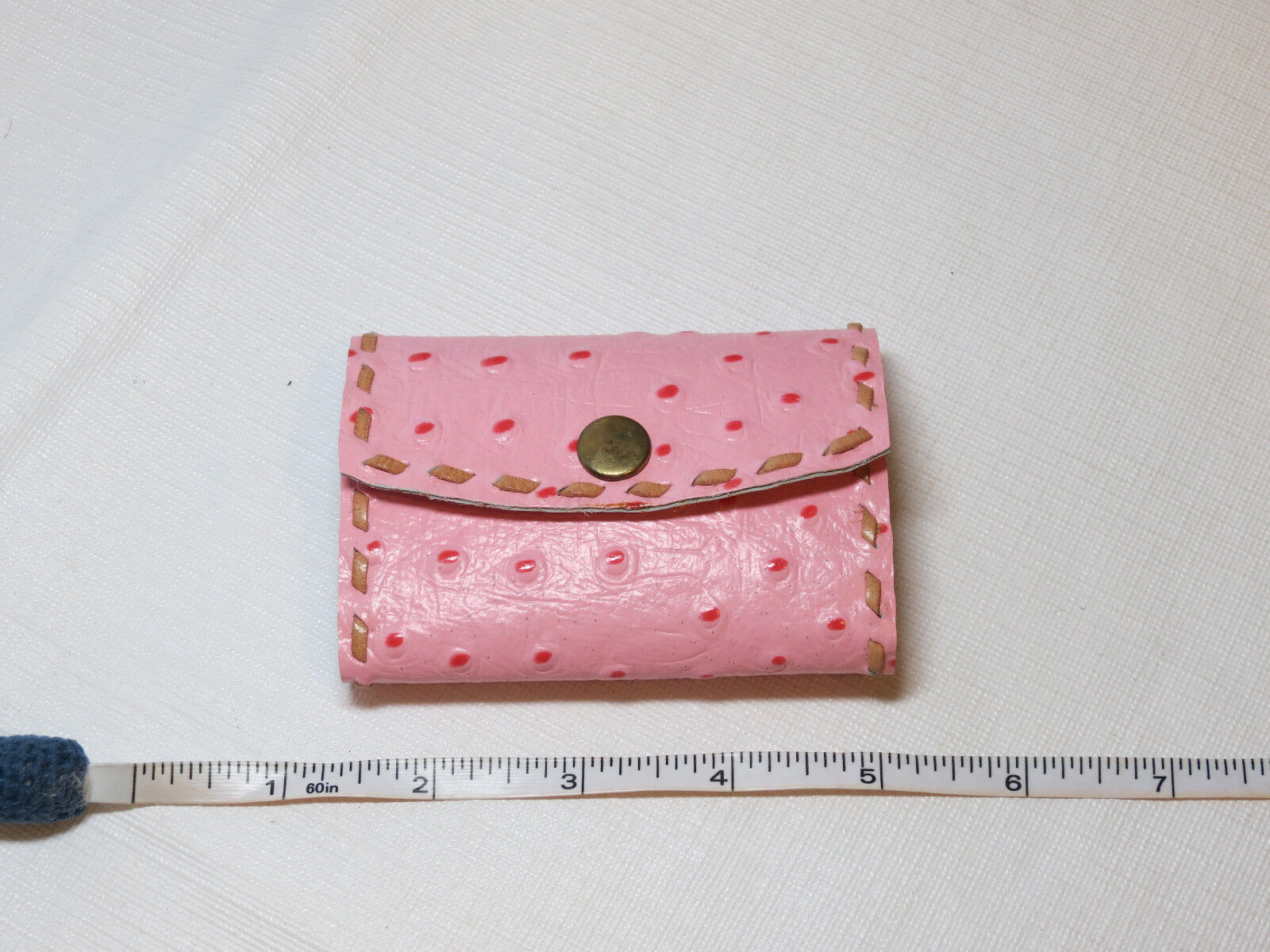 Handmade leather key holder pink w/ tan stitching 3.5