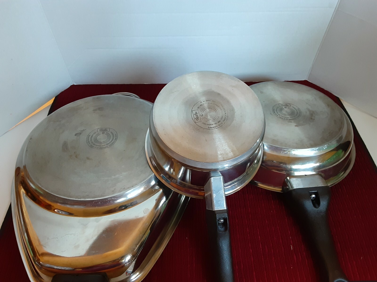 Vtg 6 pc Fissler waffle Novogrill Stainless Steel Skillet W/Vented Lid Saucepan