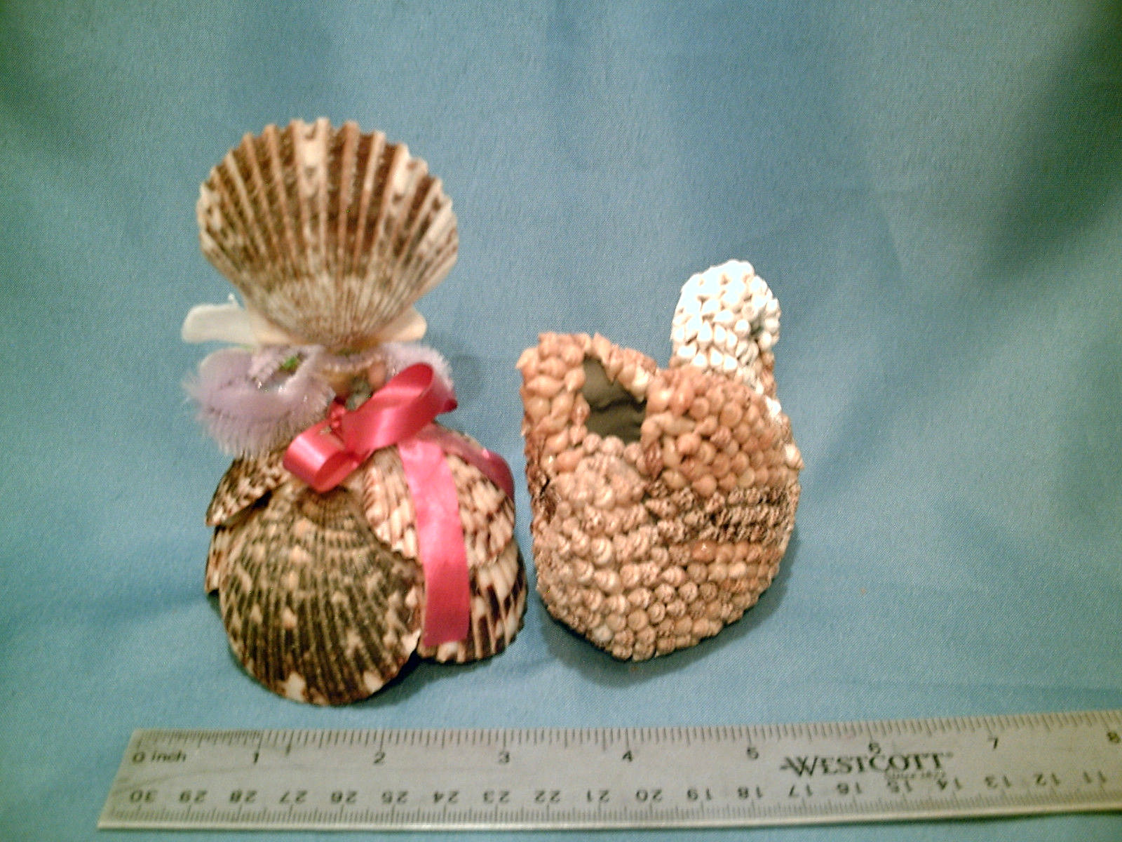 ESTATE LOT! of 5 Hand-Crafted Sea Shell Figures Bird Race Car Trinket Dish Heart
