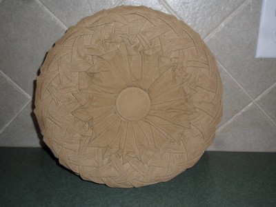 Vintage Tan light brown Corduroy Tufted Braided Edge Single Button Throw Pillow