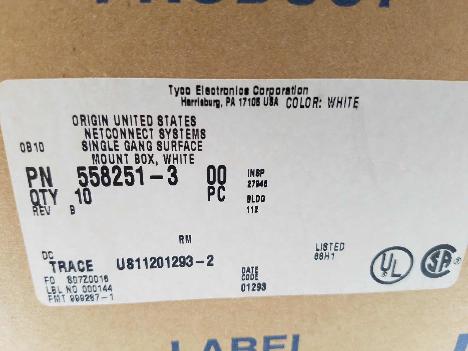 558251-3 AMP COMMSCOPE Surface Mount Box Single Gang White - Quantity 10