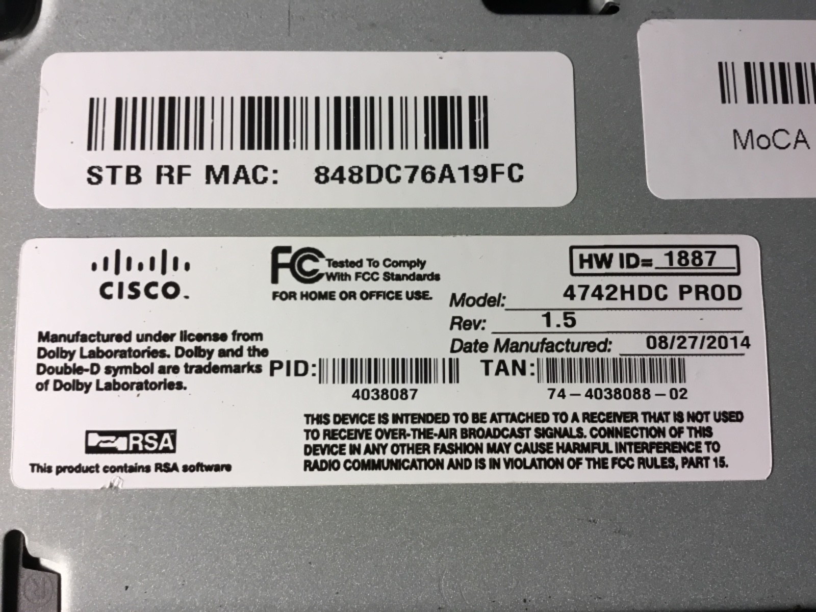 Cisco 4742HDC High Definition HD TV Cable Box Receiver 4742 HDC PROD