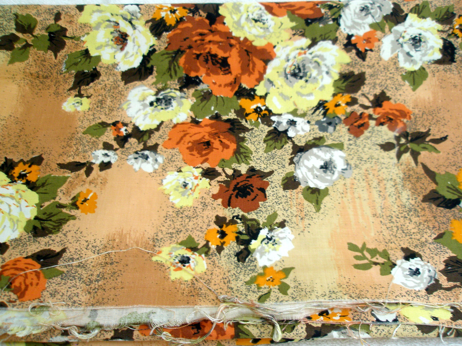 Vintage Drapery Fabric Floral Orange Brown Yellow Romance Pattern