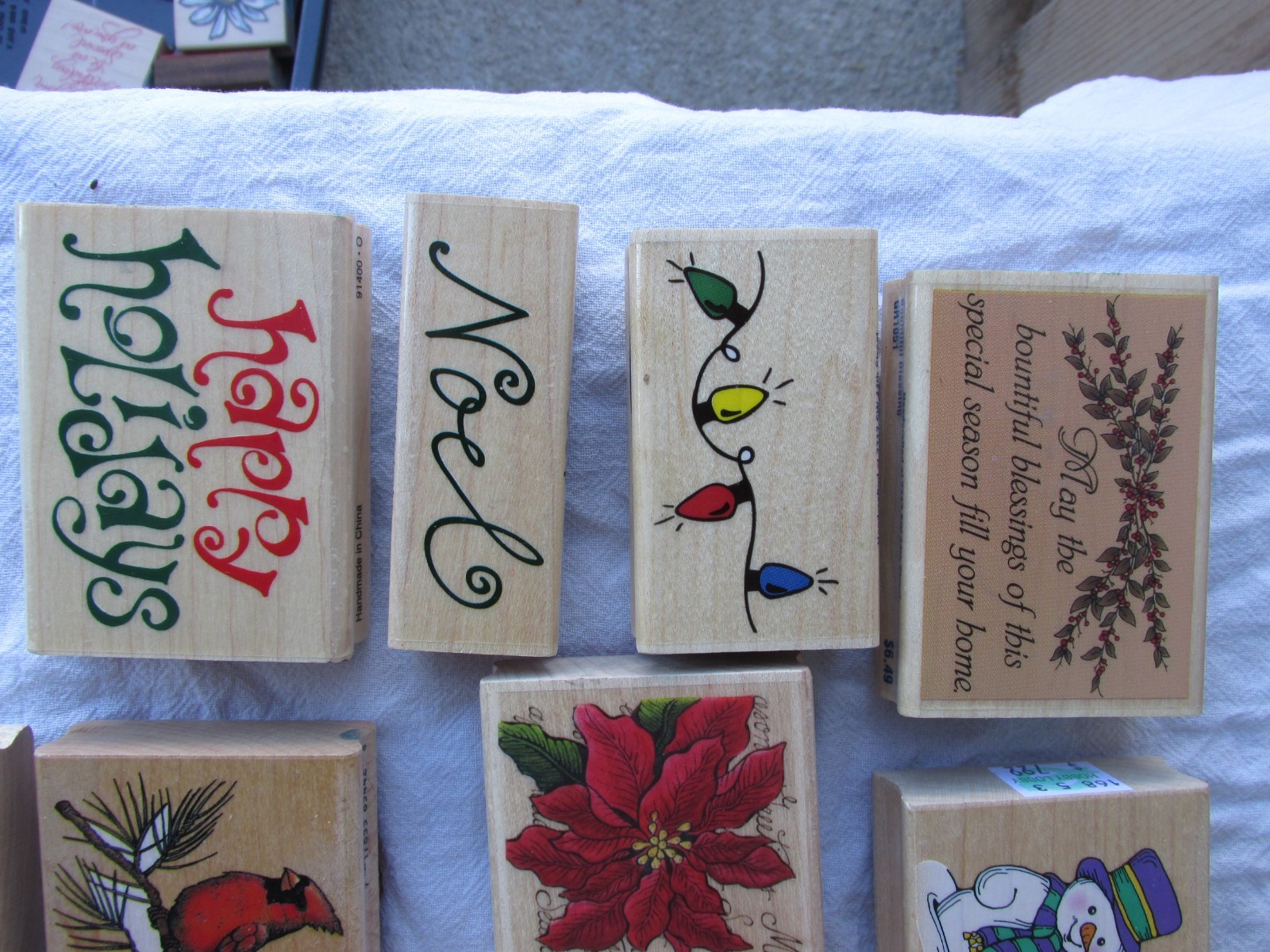 Lot 10 Christmas Wood Mounted Rubber Stamps Christmas Winter Snow Men Flakes ++