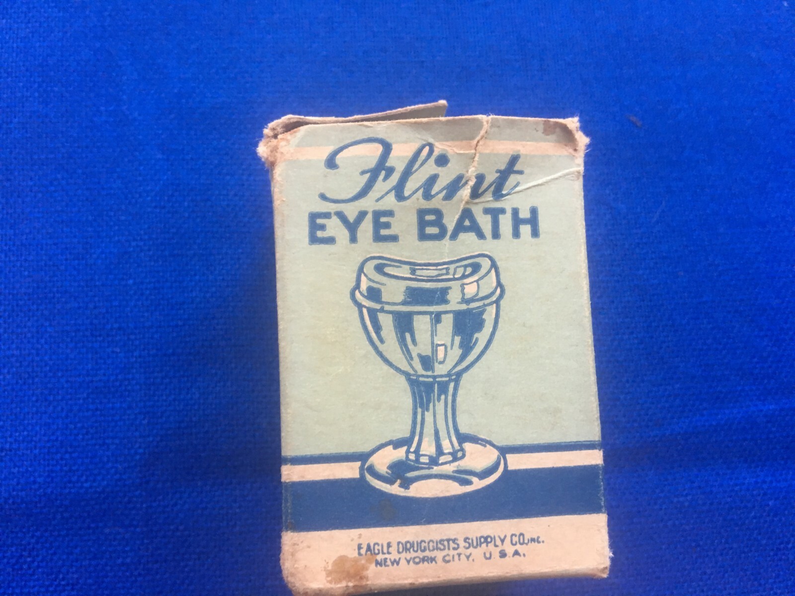 Flint Eye Bath Clear Glass Cup with Original Blue Box ~ Eagle Druggists Supply