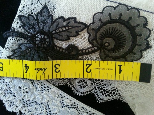 Antique Black Appliqué Needle Lace Figural Mourning Flower Handstitched