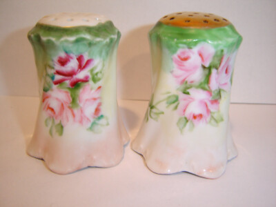 Vintage Salt /& Pepper Shaker Set Austria German Hand Painted Gold Blue Fruit Ceramic Dining