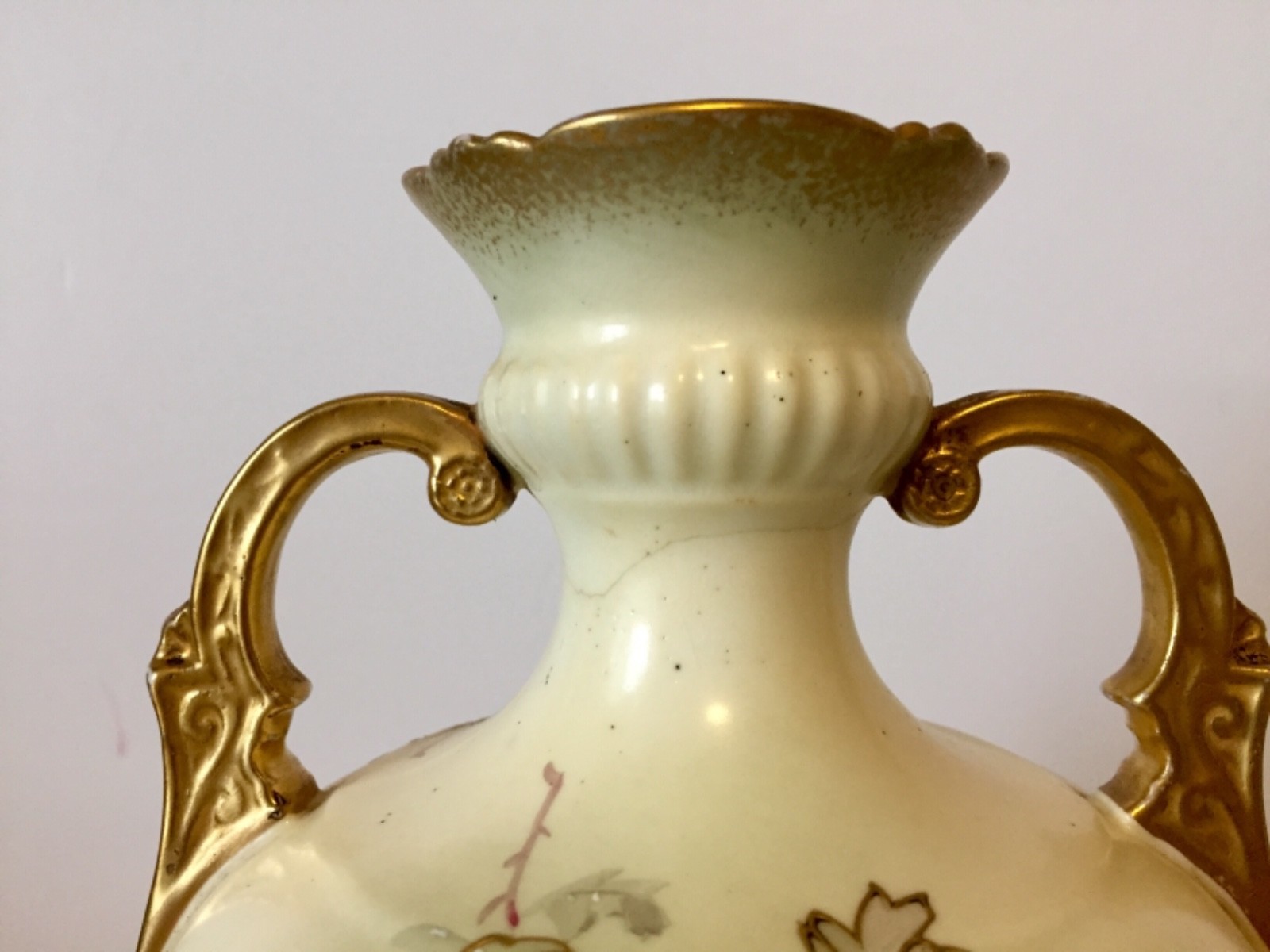 Antique Pointons Stoke On Trent Porcelain Gilt Floral Painted Vase