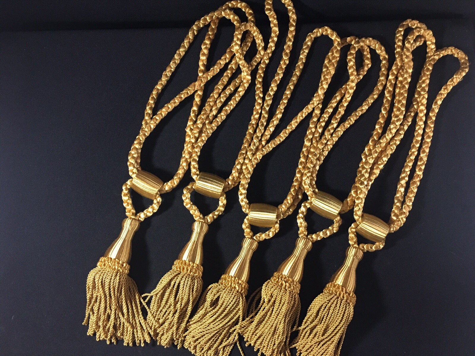LOT Of 5 Vintage Gold Colored Curtain Tie Backs Drapery Tassels Rope Cord 1970s