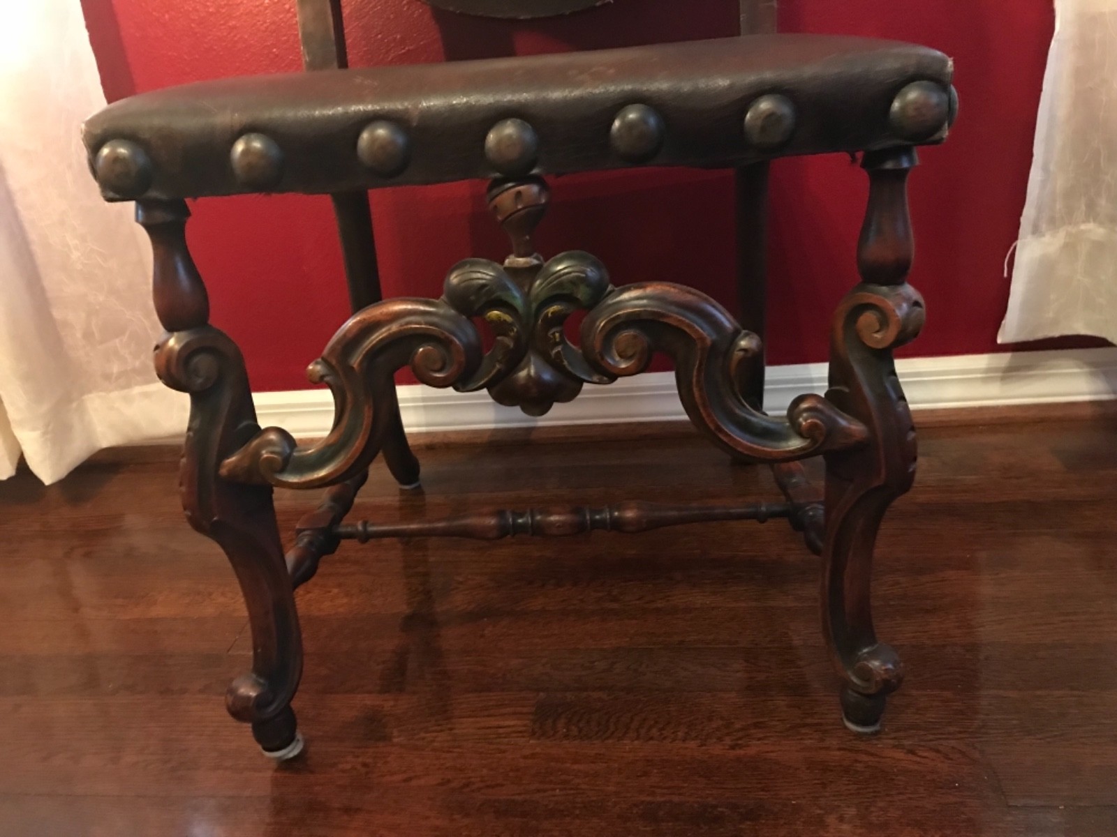 4 four Spanish French Baroque gold Hand Painted studded Dining Chairs Side Rare