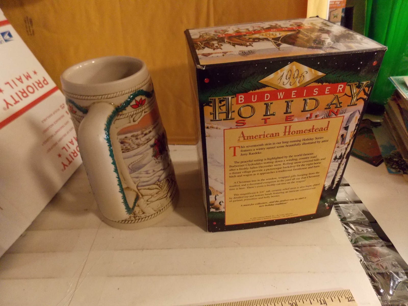 1996 BUDWEISER HOLIDAY BEER STEIN IN ORIGINAL BOX