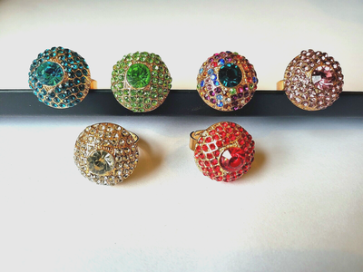Gold Beehive Clustered Diamonte Oval Gem Ring Costume Jewellery Collection Women