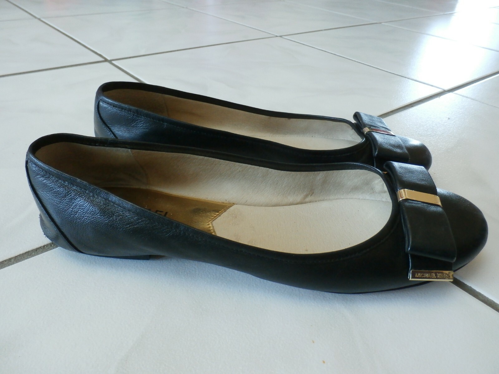 Michael Kors Authentic Kiera Black Leather w/Bow Ballet Flats Womens sz 9