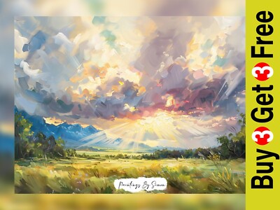 Glorious Sunset, Impasto Painting Print 5''x7'' on Matte Paper