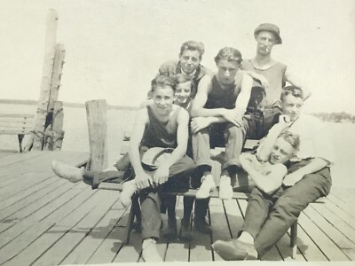 vtg photo boys goofing around group snapshot rppc 30s 40s v3005