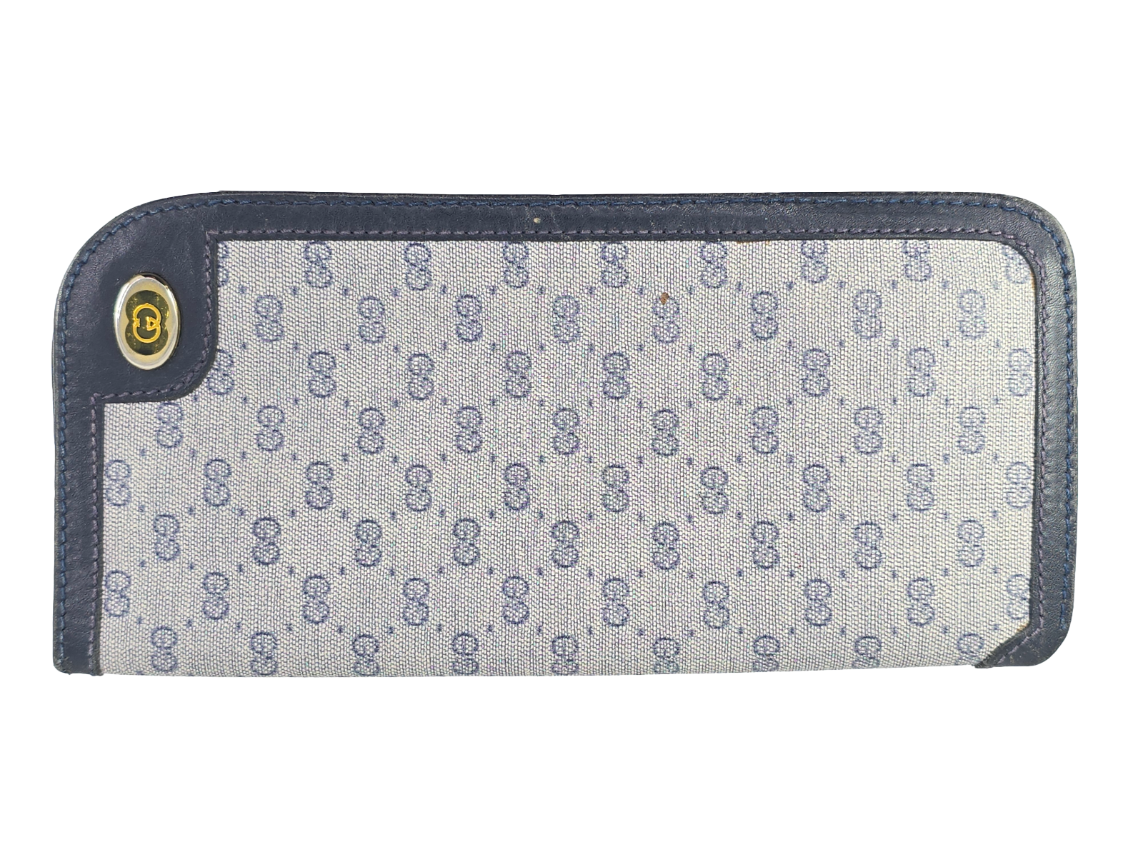 VINTAGE GUCCI MICRO GG MONOGRAM GRAY / BLUE TRIM CANVAS GLASSES CASE