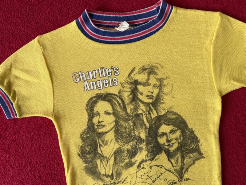 Vintage Child’s Size 5-6 1977 Charlie’s Angels Yellow Ringer T-Shirt