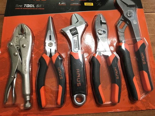 Haus 5 Pc Tool Set Curve-Jaw LockinSlip Joint Long Nose Pliers Adjustable Wrench