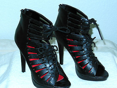 Super Chic MINX Stilettos- 8, black-Sexy rear zip,front lace & open toe! NWT $69
