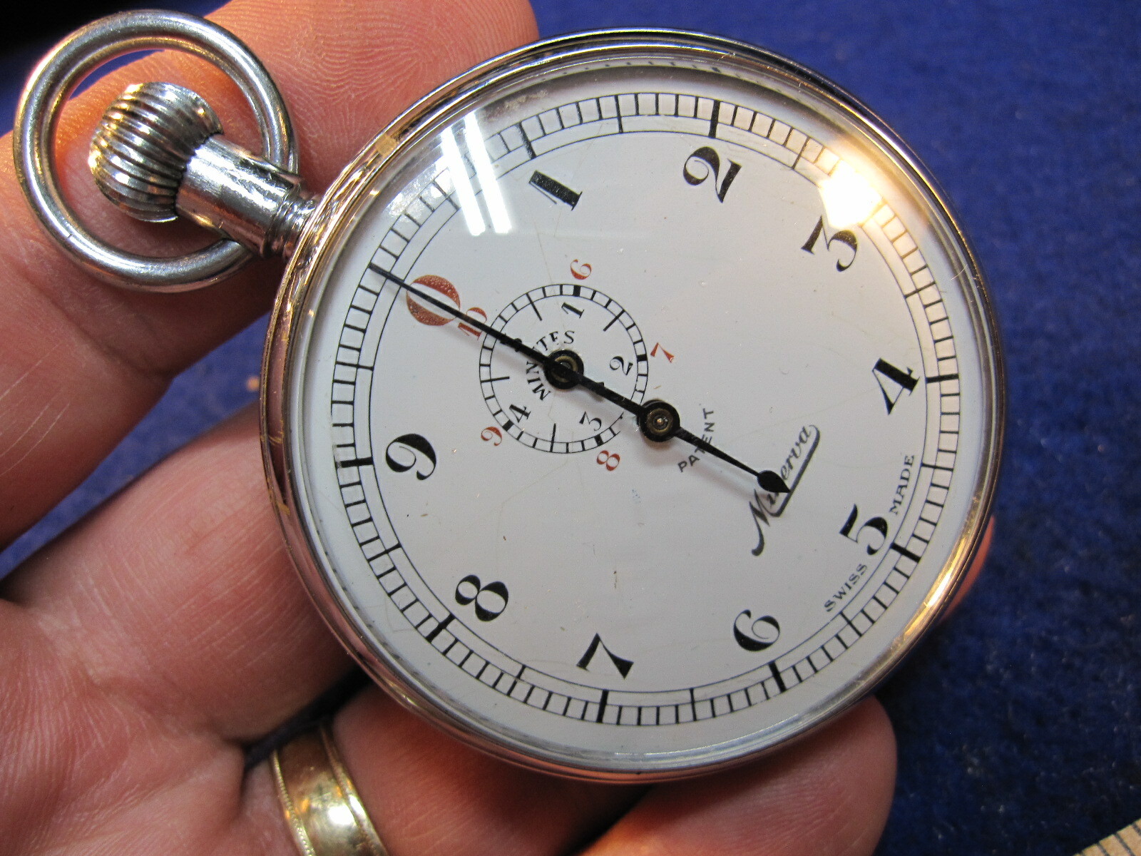 large 57mm Minerva 1/10 second stopwatch pocket watch tickingのeBay公認海外