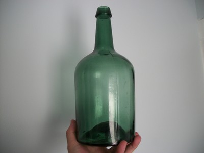 GORGEOUS IRON PONTILED FOREST GREEN DEMIJOHN 12.25 INCHES TALL APPLIED TOP