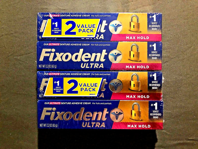 (2) New (2 Packs) Fixodent Ultra Max Hold Denture Adhesive, 2.2 oz