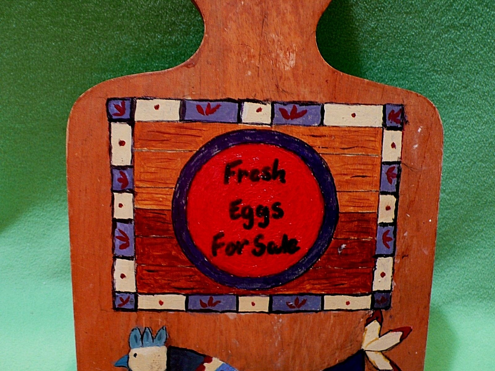 Vintage FOLK ART Country Kitchen sign with colorful NESTING HEN CHICKEN on board