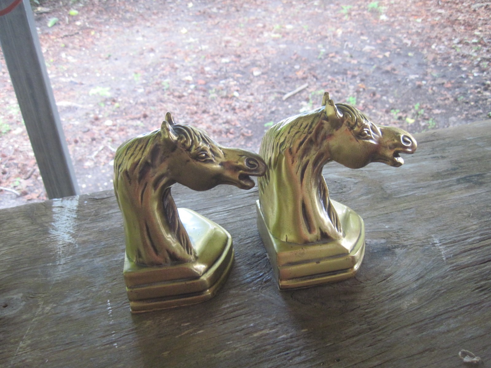 Vtg. Brass Horse Head Book Ends, made by A.C.Fiehberger in Chicago