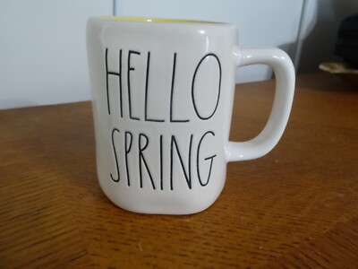Rae Dunn By Magenta 245 ''Hello Spring'' Cup/Mug 16 Oz with Yellow Interior