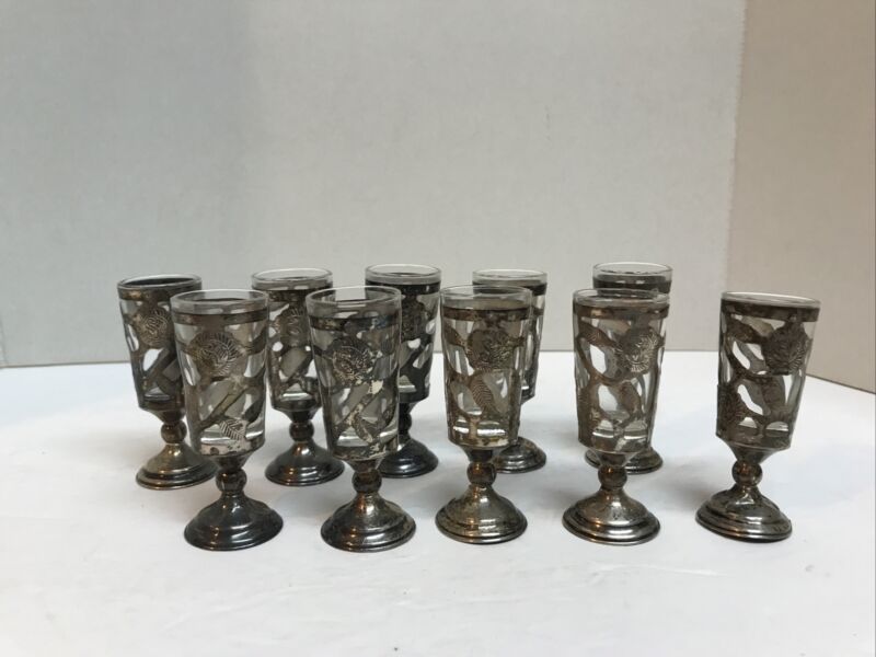 10 Vintage Sterling Silver Taxco Mexico 925 APERITIF CORDIAL SHOT GLASSES