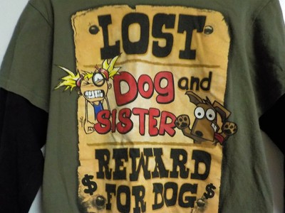 Lost Dog and Sister , Reward for Dog  novelty tee shirt Youth Med