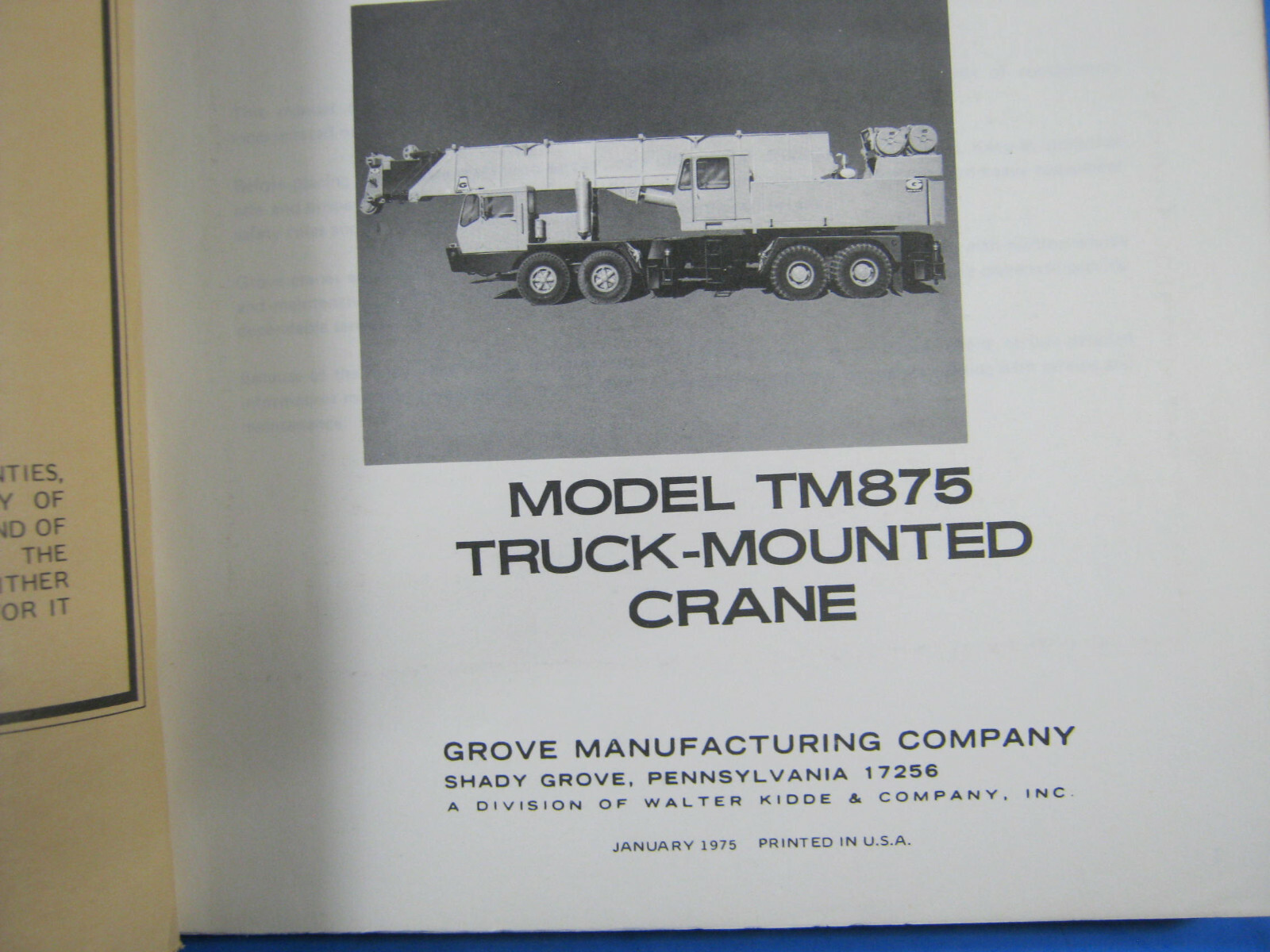 GROVE CRANE TM875 TRUCK 1975 SERVICE MANUAL  OEM
