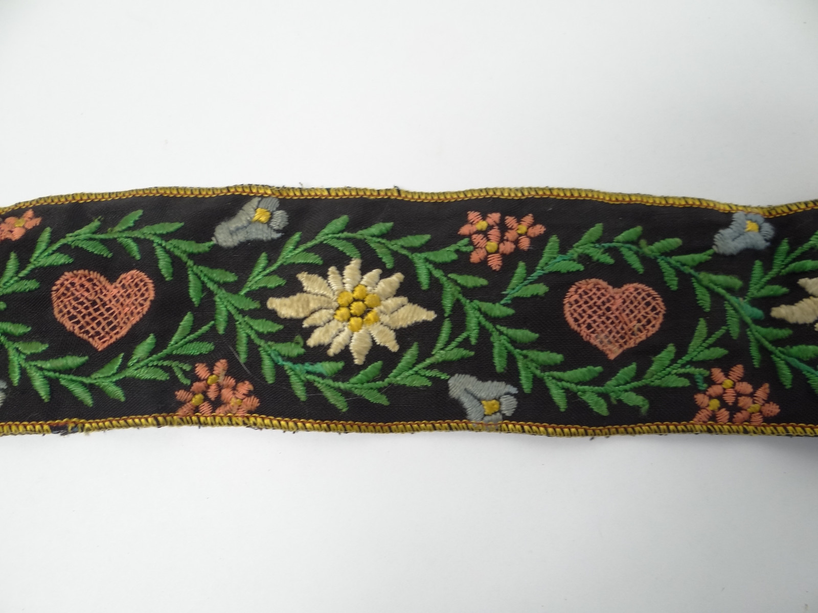 Vintage Used Embroidered Decorative Small Wall Hanger Tapestry Heart Flower Old