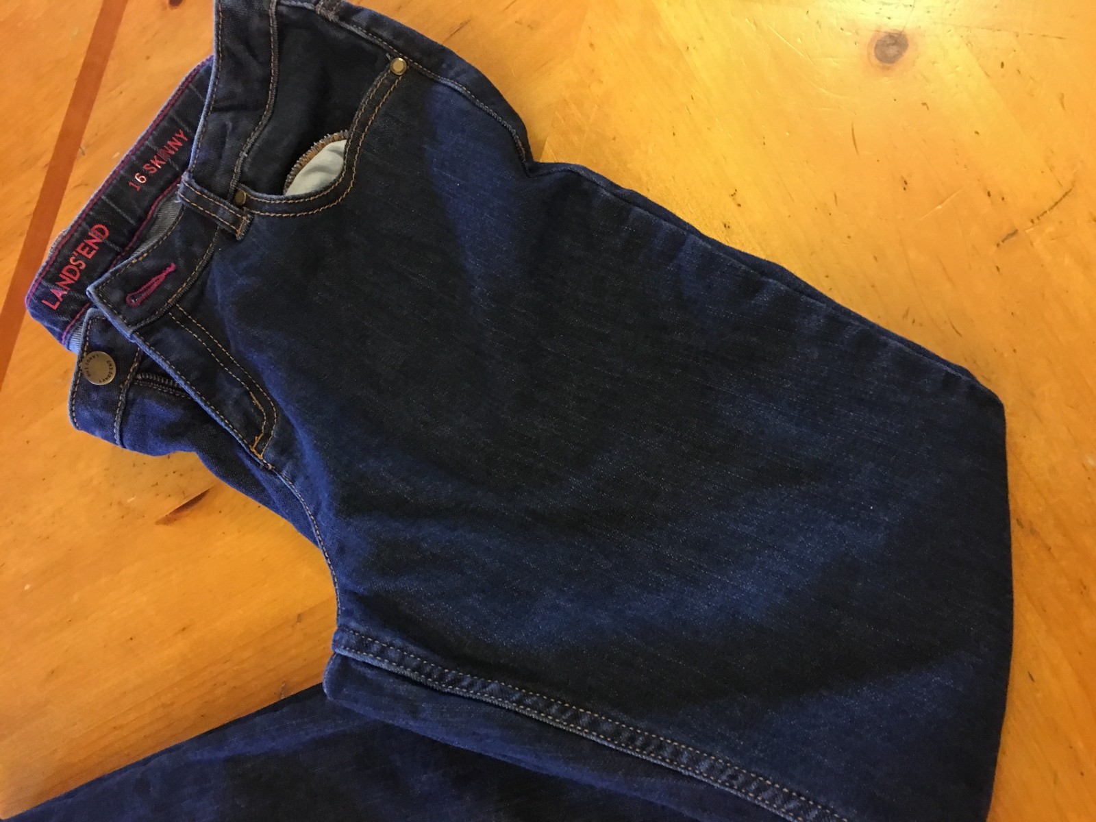 Lands End Skinny Jeans Leg Dark Wash Denim Adjustable Waist girls youth 26x30