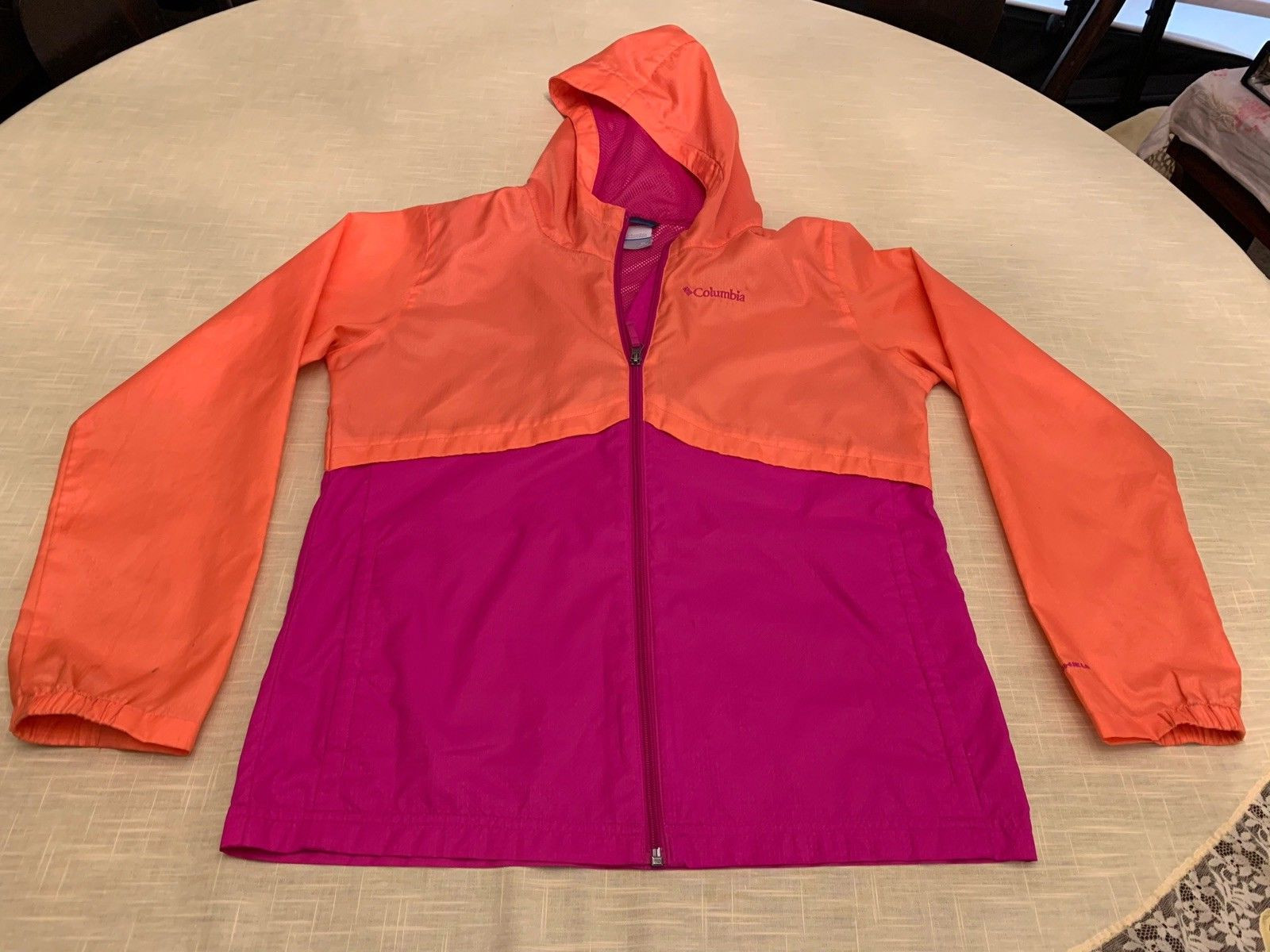 Columbia Rain Jacket Omni-Shield Windbreaker Pumpkin & Purple Youth XL 18 - 20