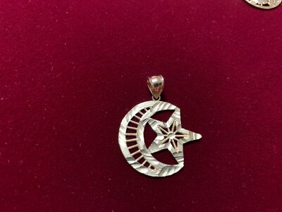 10k Real Gold Crescent Moon & Star pendant charm 10k Oro Yellow gold charm 
