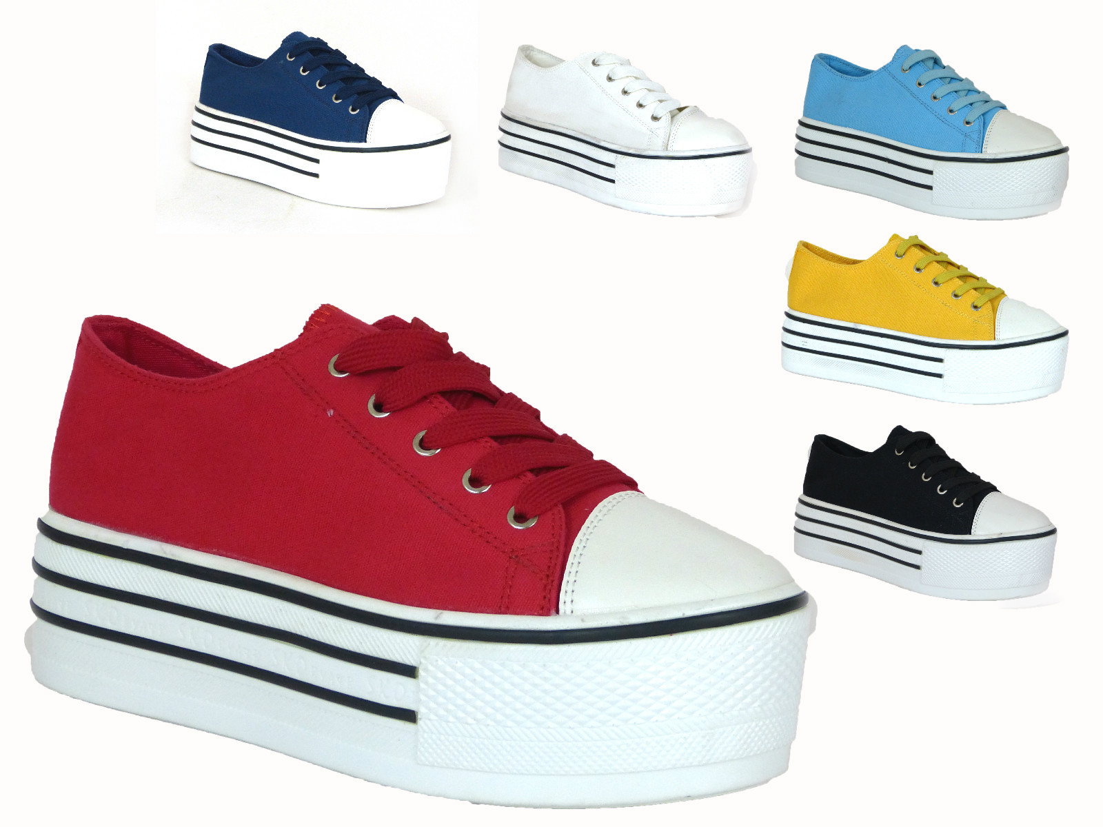LADIES WOMENS LOW ANKLE PLATFORM CANVAS TRAINERS LACE PUMPS SNEAKERS BOOTS SIZE | eBay