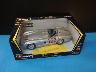 Bburago 1955 Mercedes-Benz 300 SLR M.M. Gold Collection 1:18 Silver Cast Metal