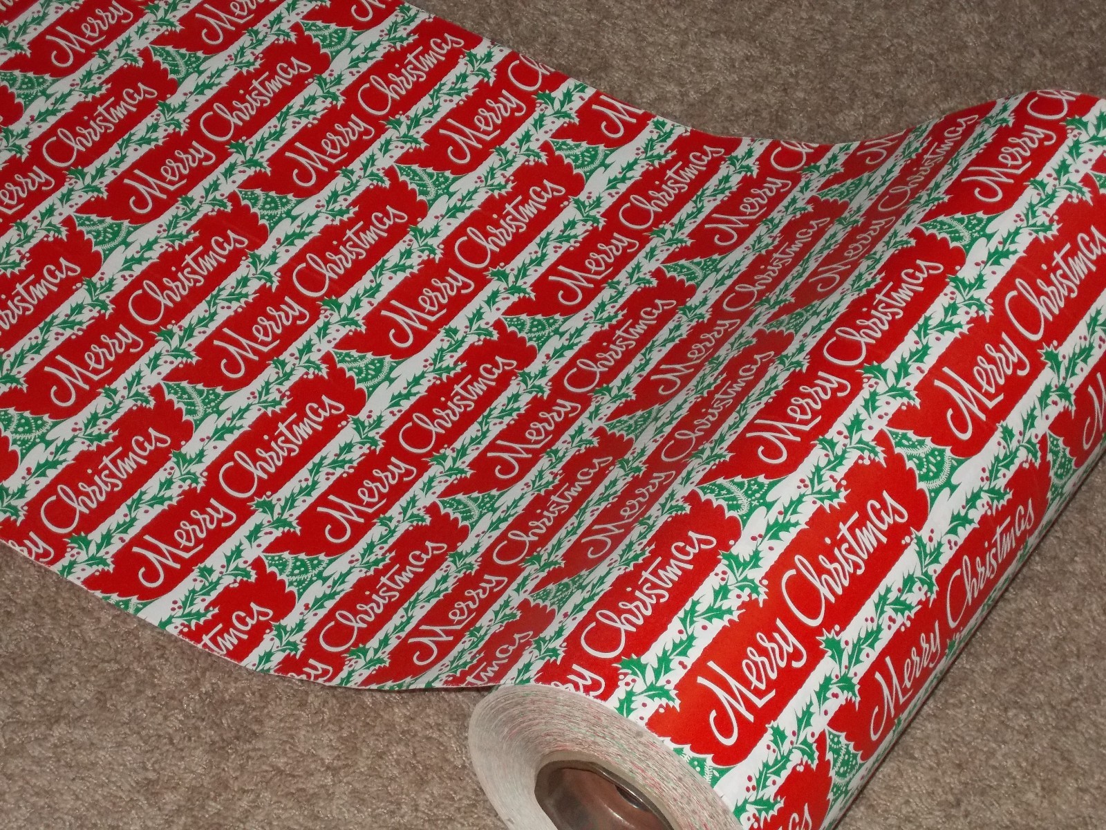 VTG 1950 MERRY CHRISTMAS STORE WRAPPING PAPER 2 YARDS GIFT WRAP MCM ATOMIC